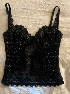 bebe Black Sequin Lace Camisole Bustier